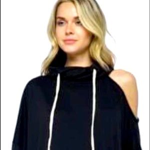 NEW Black Cowl Neck Sweatshirt with Shoulder Cut Out